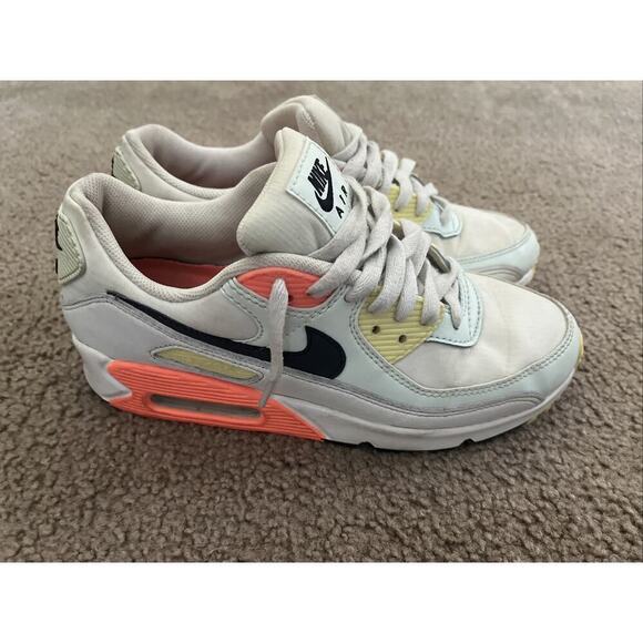Nike Shoes - Womens Nike Air Max 90 Summit White Smoke Gray Mango Sneakers CV8819-101 Sz 9